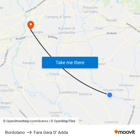 Bordolano to Fara Gera D' Adda map