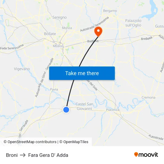 Broni to Fara Gera D' Adda map