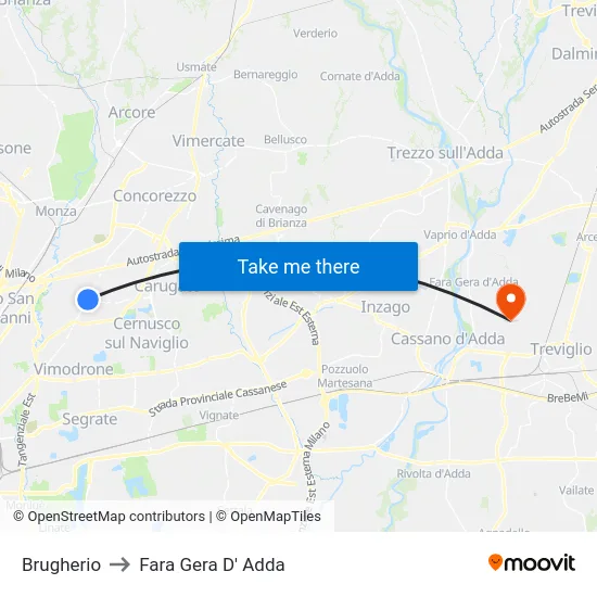 Brugherio to Fara Gera D' Adda map