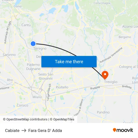 Cabiate to Fara Gera D' Adda map