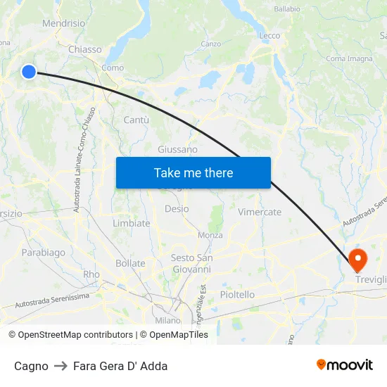 Cagno to Fara Gera D' Adda map
