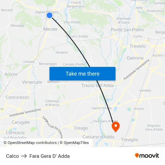 Calco to Fara Gera D' Adda map