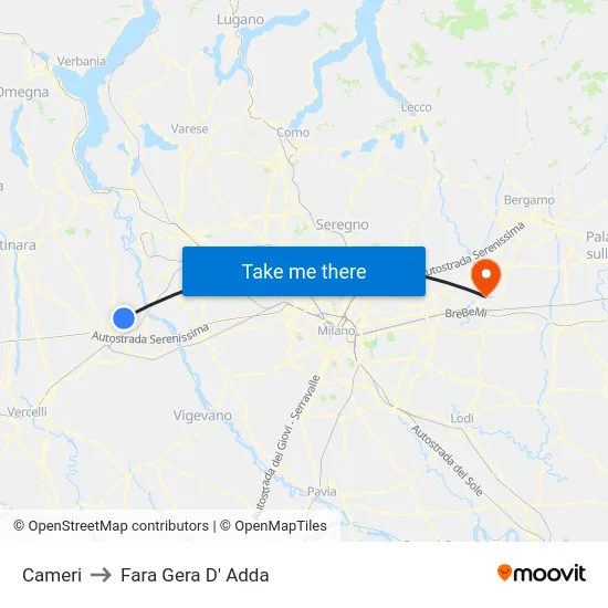 Cameri to Fara Gera D' Adda map