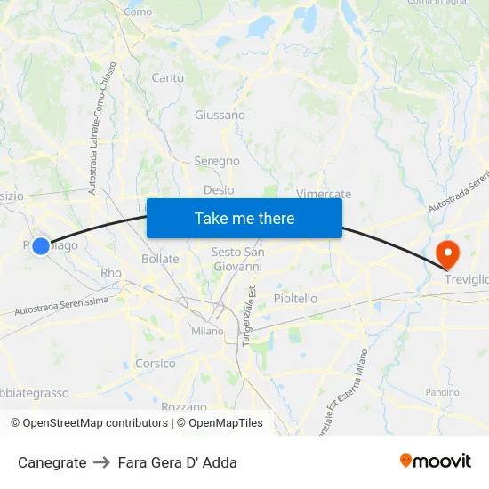 Canegrate to Fara Gera D' Adda map