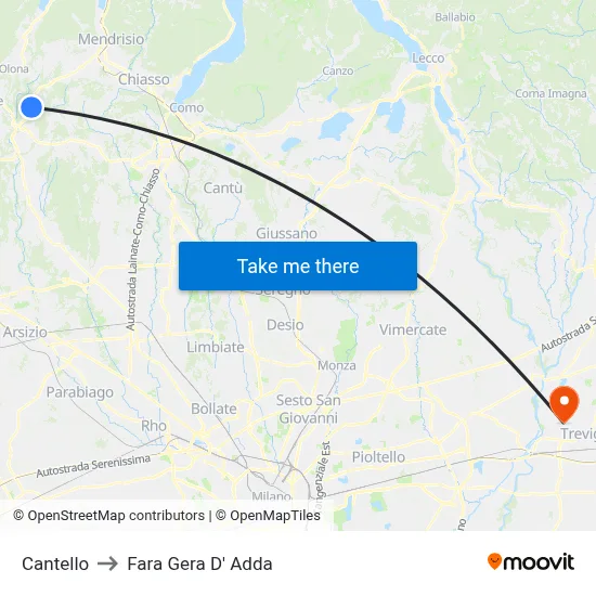 Cantello to Fara Gera D' Adda map