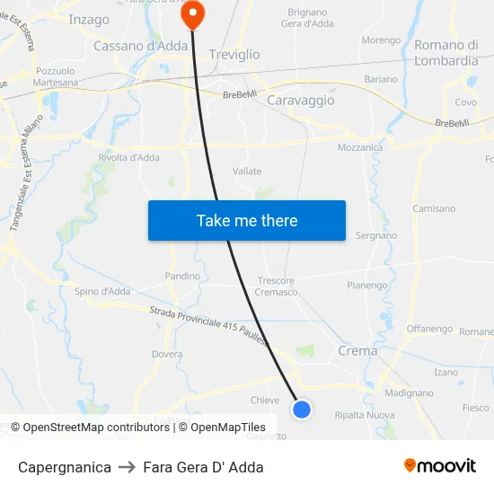 Capergnanica to Fara Gera D' Adda map