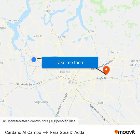 Cardano Al Campo to Fara Gera D' Adda map