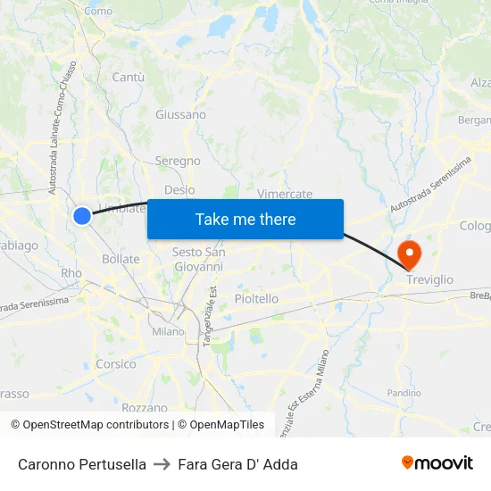 Caronno Pertusella to Fara Gera D' Adda map