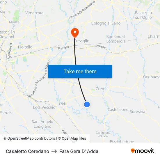 Casaletto Ceredano to Fara Gera D' Adda map
