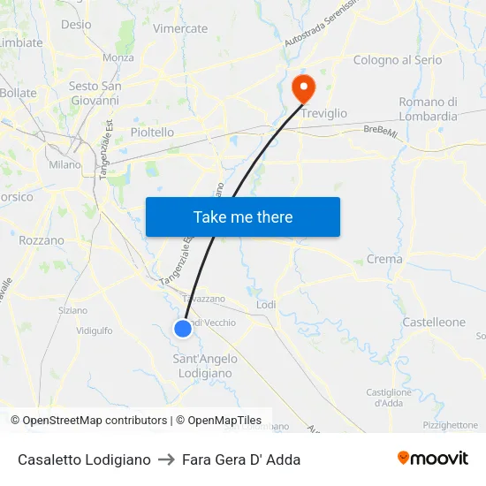 Casaletto Lodigiano to Fara Gera D' Adda map