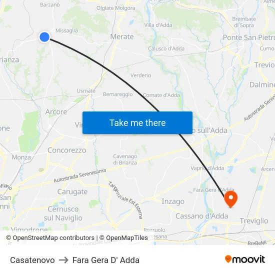 Casatenovo to Fara Gera D' Adda map