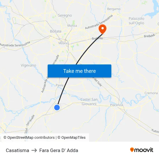 Casatisma to Fara Gera D' Adda map