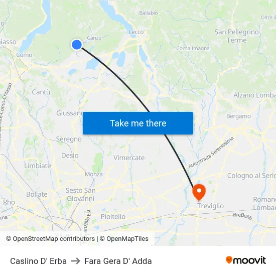 Caslino d'Erba to Fara Gera D' Adda map