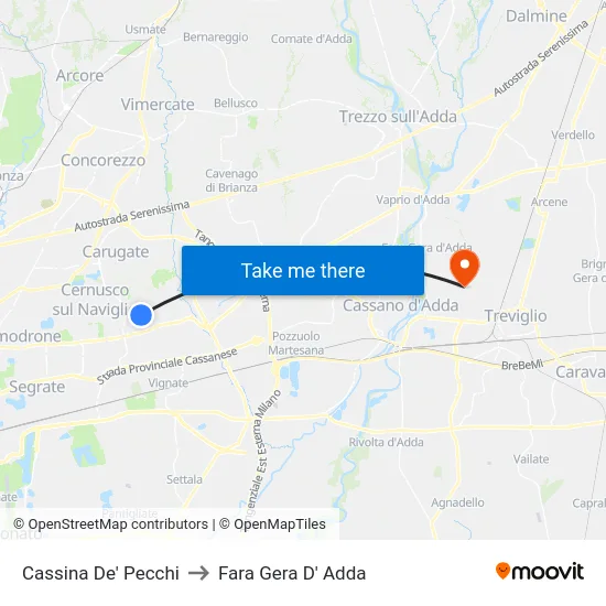 Cassina De' Pecchi to Fara Gera D' Adda map