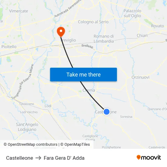 Castelleone to Fara Gera D' Adda map