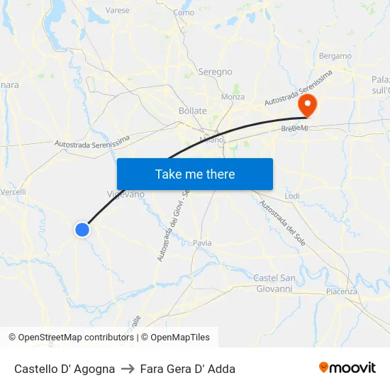 Castello D' Agogna to Fara Gera D' Adda map