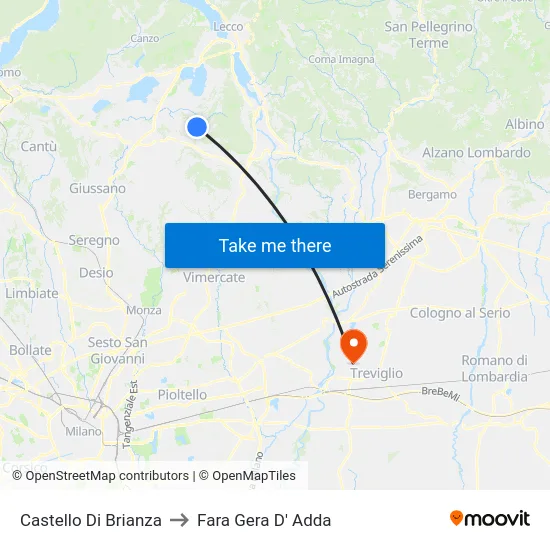 Castello Di Brianza to Fara Gera D' Adda map