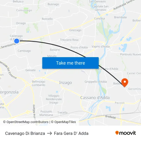 Cavenago Di Brianza to Fara Gera D' Adda map