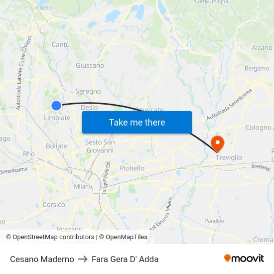 Cesano Maderno to Fara Gera D' Adda map