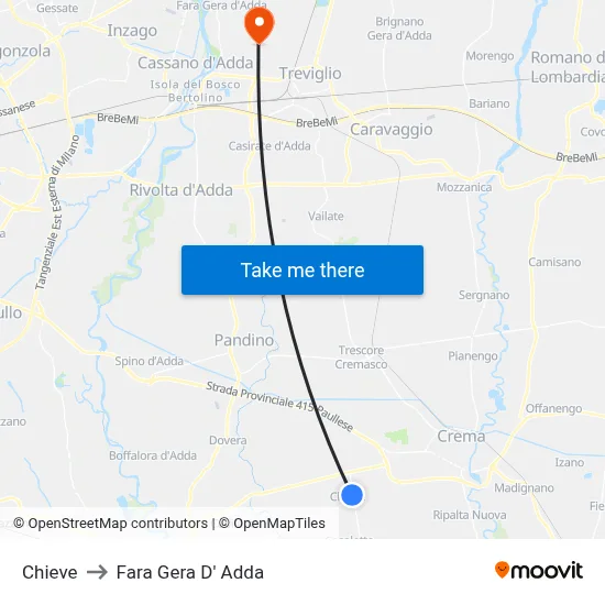 Chieve to Fara Gera D' Adda map
