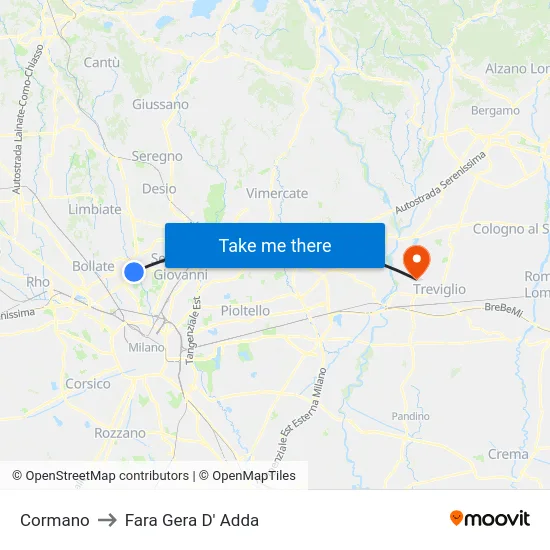 Cormano to Fara Gera D' Adda map
