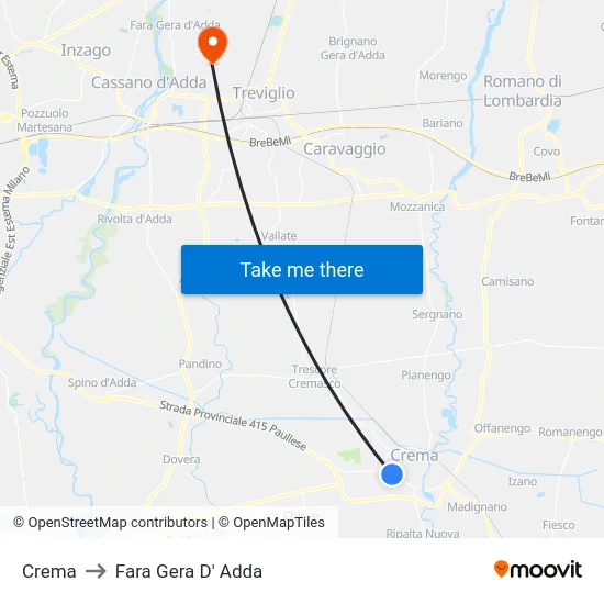 Crema to Fara Gera D' Adda map