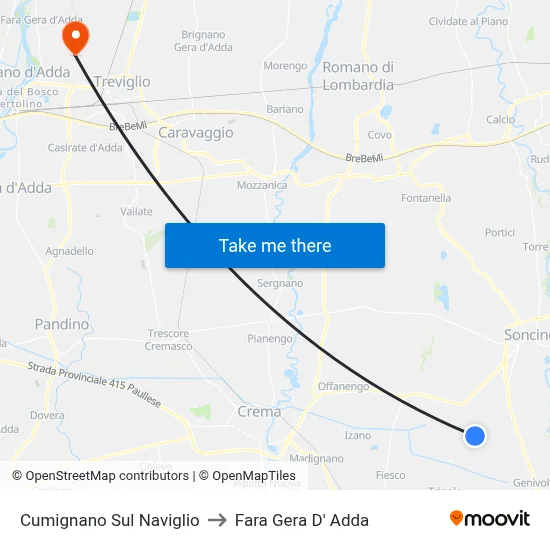 Cumignano Sul Naviglio to Fara Gera D' Adda map