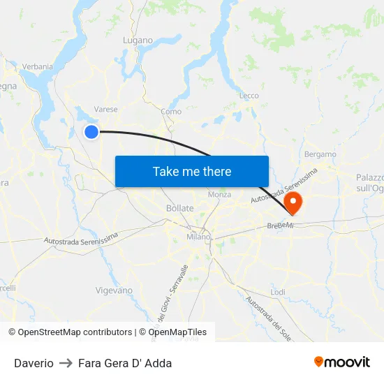 Daverio to Fara Gera D' Adda map