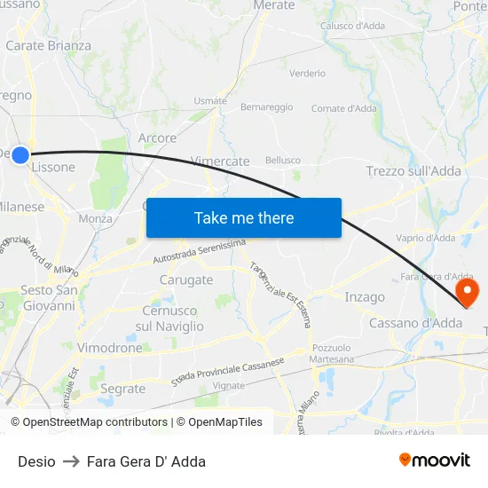 Desio to Fara Gera D' Adda map