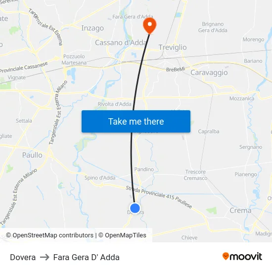 Dovera to Fara Gera D' Adda map