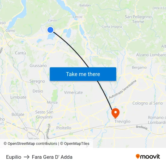 Eupilio to Fara Gera D' Adda map