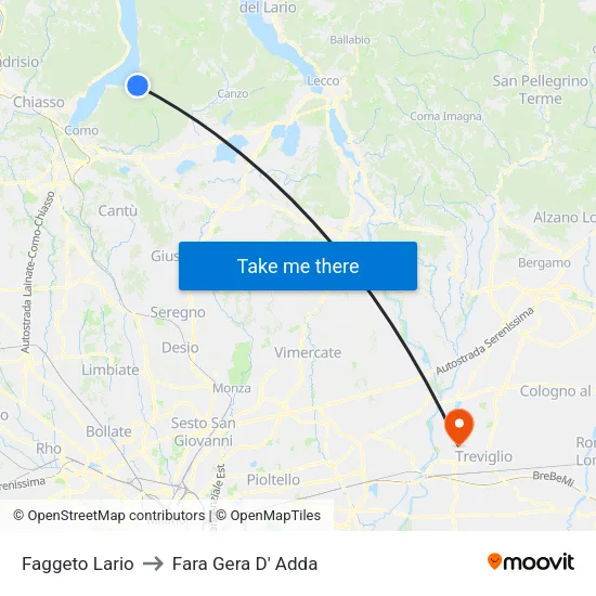 Faggeto Lario to Fara Gera D' Adda map