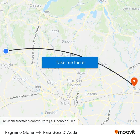Fagnano Olona to Fara Gera D' Adda map