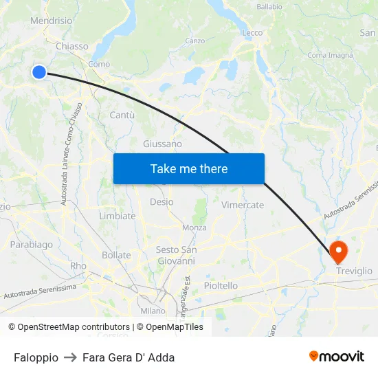 Faloppio to Fara Gera D' Adda map