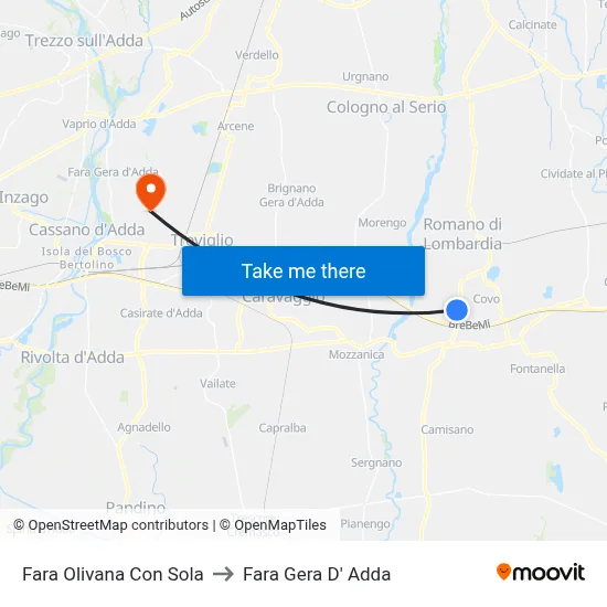 Fara Olivana Con Sola to Fara Gera D' Adda map