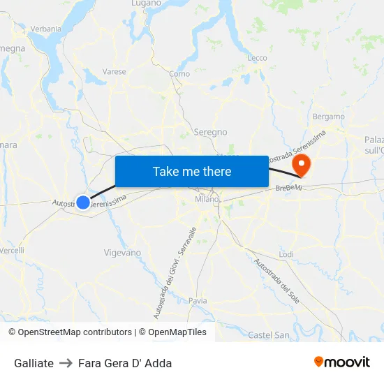 Galliate to Fara Gera D' Adda map