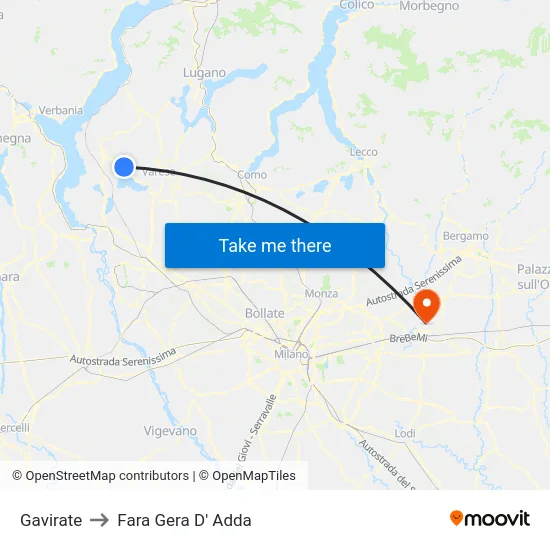 Gavirate to Fara Gera D' Adda map