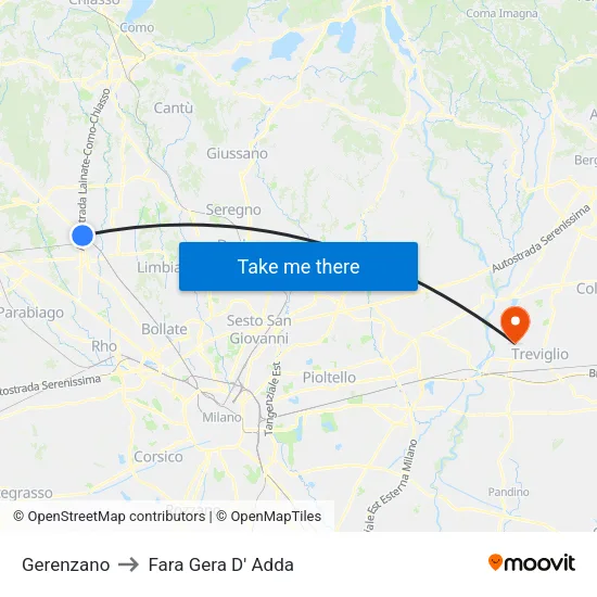 Gerenzano to Fara Gera D' Adda map