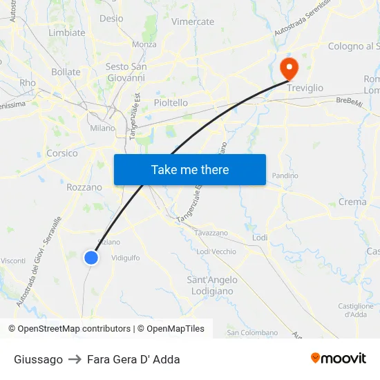 Giussago to Fara Gera D' Adda map