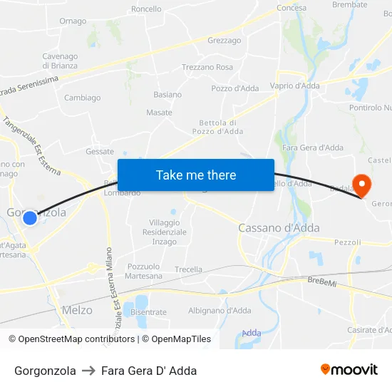 Gorgonzola to Fara Gera D' Adda map