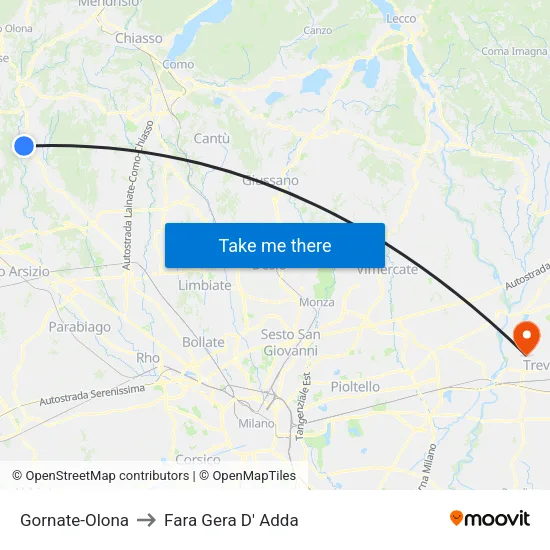 Gornate-Olona to Fara Gera D' Adda map