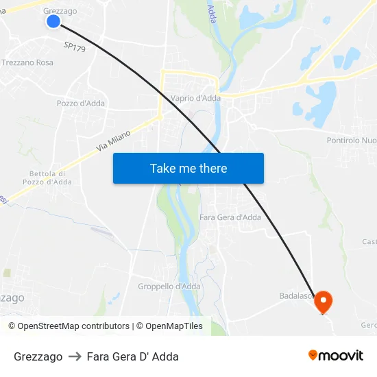Grezzago to Fara Gera D' Adda map