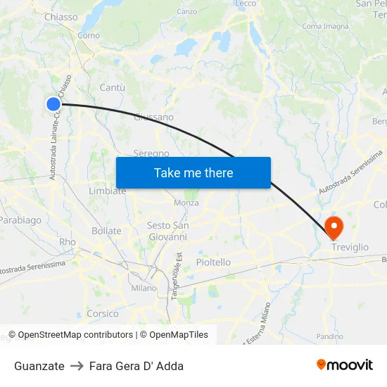 Guanzate to Fara Gera D' Adda map