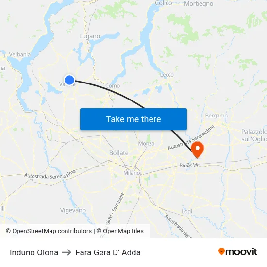 Induno Olona to Fara Gera D' Adda map