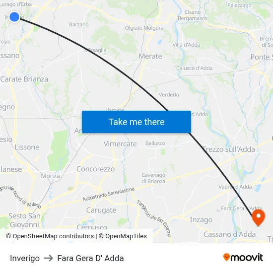 Inverigo to Fara Gera D' Adda map