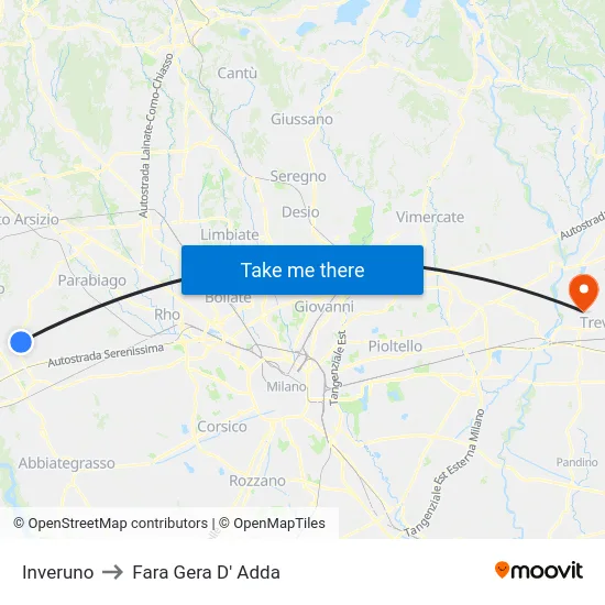Inveruno to Fara Gera D' Adda map