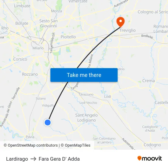 Lardirago to Fara Gera D' Adda map