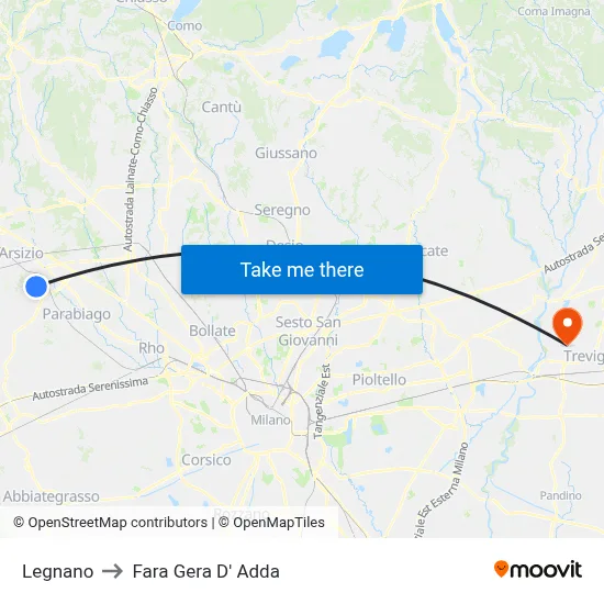 Legnano to Fara Gera D' Adda map