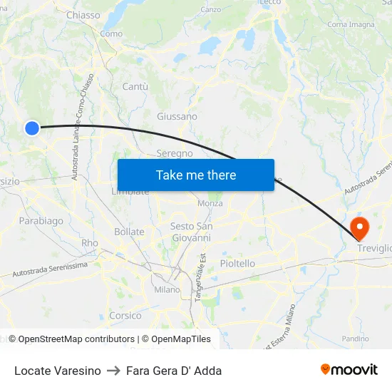 Locate Varesino to Fara Gera D' Adda map