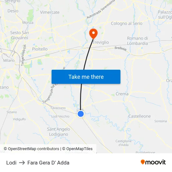 Lodi to Fara Gera D' Adda map